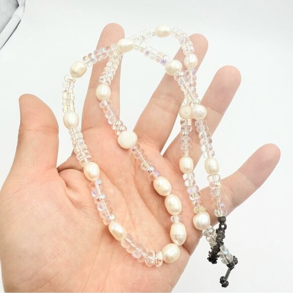 Vintage Freshwater Pearls Clear Beads Necklace - Picture 1 of 6